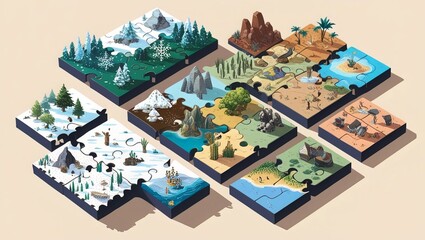 Fototapeta premium Illustrate a unique isometric puzzle world