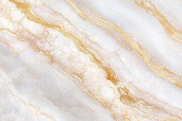 Obraz premium Marble texture art background. White brown beige mineral stone design decor banner. Creative abstract gold metallic fleck sand land streak pattern. Luxury stained surface.