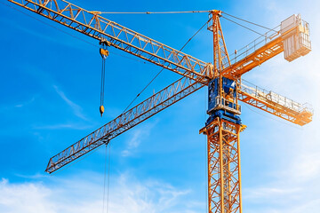 a massive crane operating at construction site, industrial setting