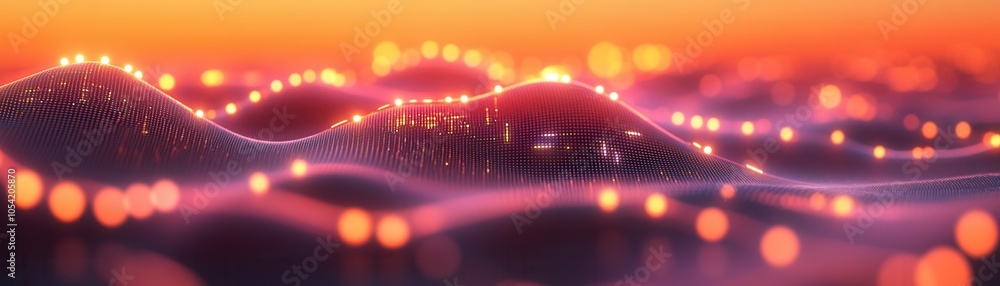 Poster a mesmerizing abstract landscape featuring flowing waves of colorful light and vibrant patterns, per