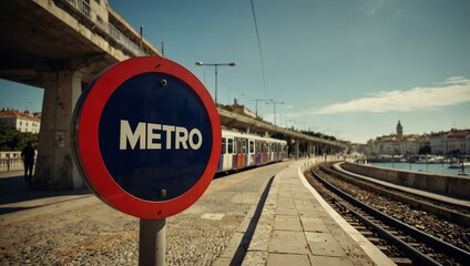 Metro sign near a subway station in Lisbon, representing public transit.