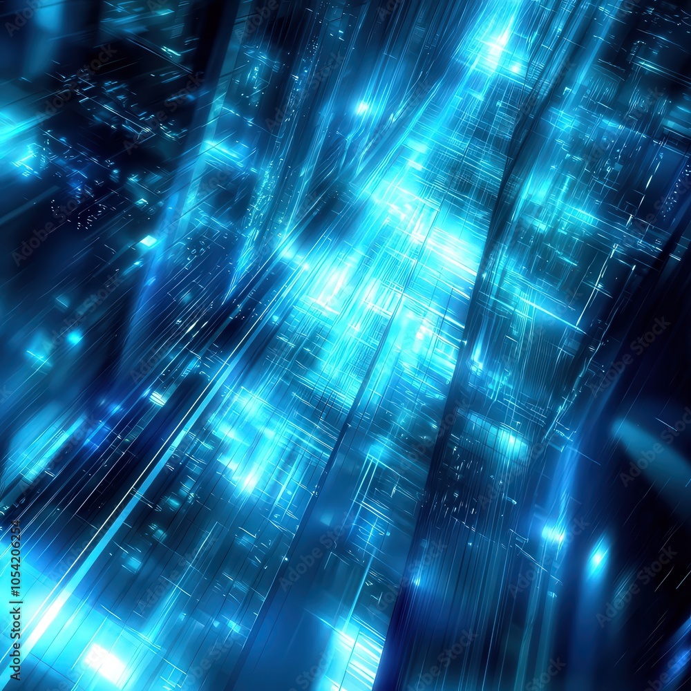 Poster dynamic blue light rays creating a futuristic abstract technology background