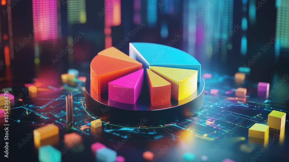 Poster colorful 3d pie chart with data visualization elements