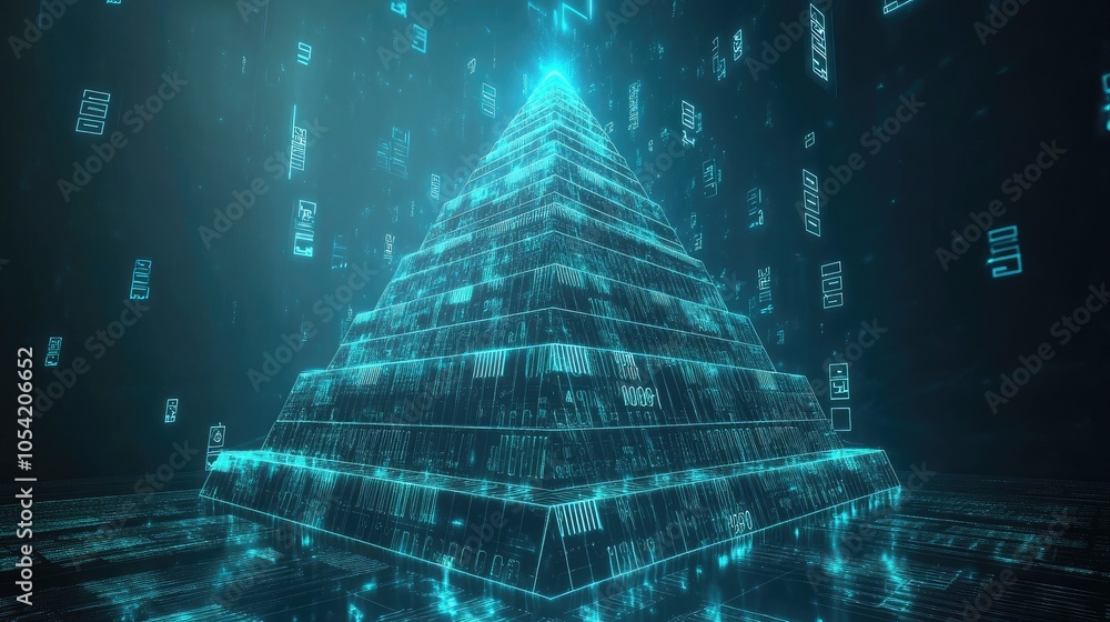Poster digital pyramid with glowing data effects