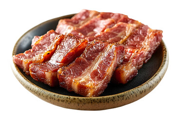 Obraz premium Mouthwatering Pan fried Canadian Bacon on White Background with Soft Lighting