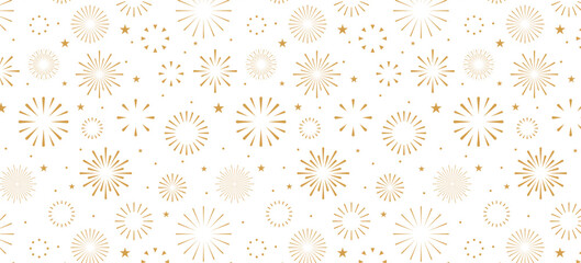 Gold fireworks background, holiday seamless pattern