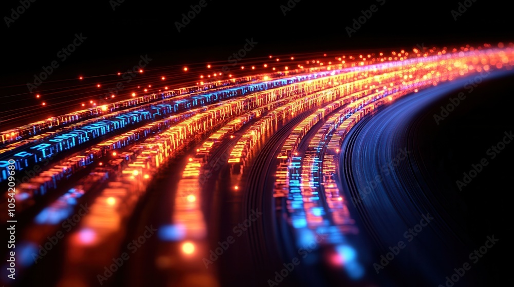 Poster a mesmerizing swirl of vibrant lights, capturing motion and energy in a colorful display of glowing 