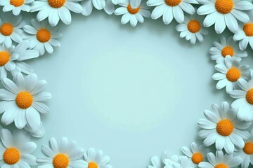 Obraz premium white background with frame made of daisies on the right side