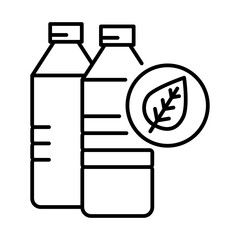 Plastic Free. No plastic icon. Icon Bottles with leaf. Ideal for campaigns promoting eco-friendly alternatives on a transparent background.Black outline style. 