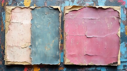 Two Weathered Painted Panels with Peeling Layers