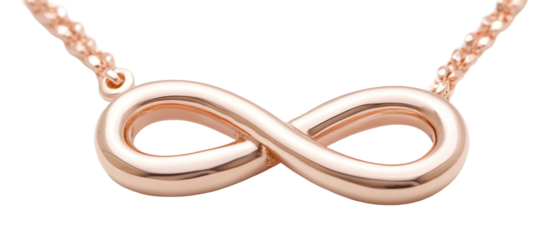 A gold necklace with a silver infinity symbol