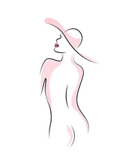 Woman line art with pink shadows, wall decor