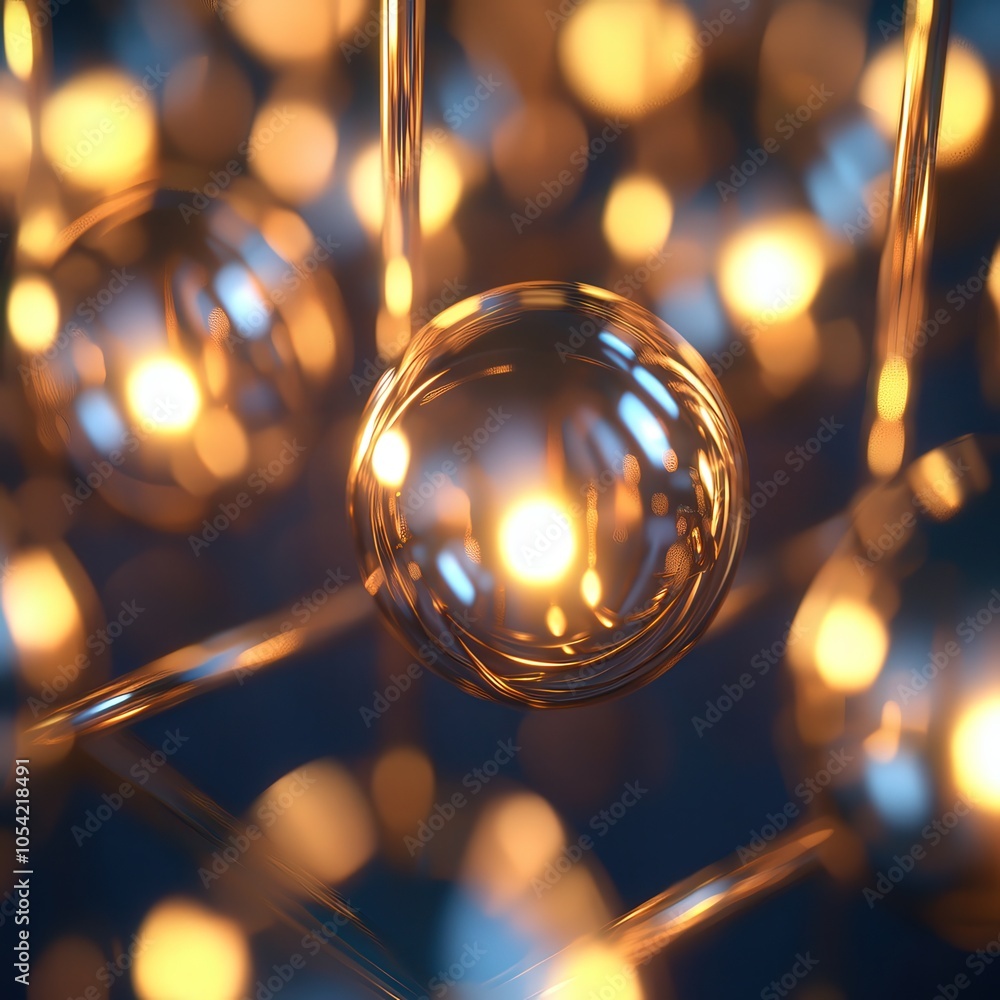 Poster illuminating orbs a dance of light and reflection in a mystical setting