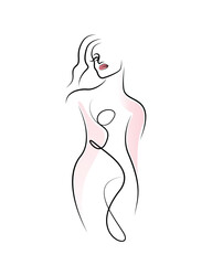 Woman line art with pink shadows, wall decor