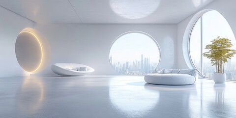 Luxury modern penthouse interior with panoramic windows, 3d render, Generative AI