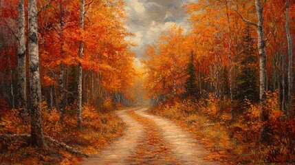 Fototapeta premium A Winding Path Through a Vibrant Autumn Forest