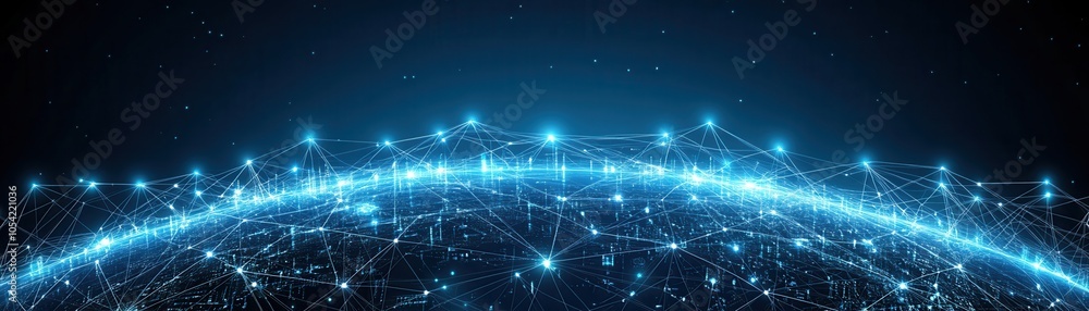 Poster a stunning abstract representation of a digital network, showcasing luminous nodes connected by glow