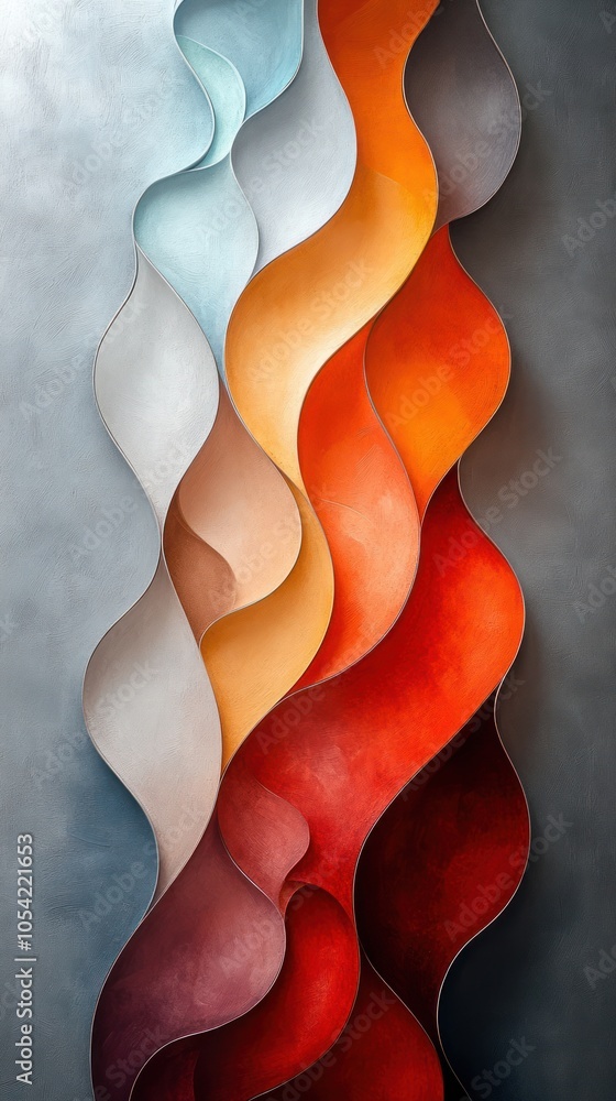 Poster Abstract Colorful Curved Shapes Pattern on Gray Background