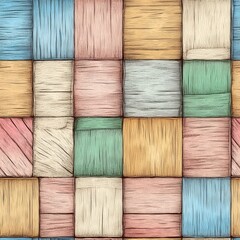 Colorful woven textile pattern featuring square blocks of various pastel shades arranged in an intricate design