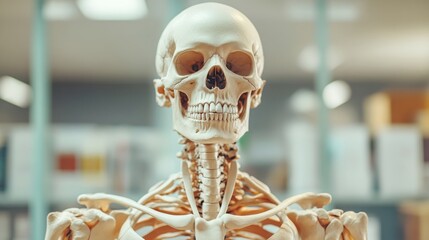 Front view of the human skeletal system displaying the clavicle, sternum, and rib cage.