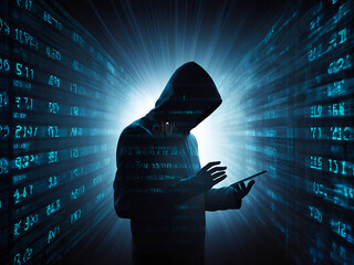 concept of digital data security hacker with code