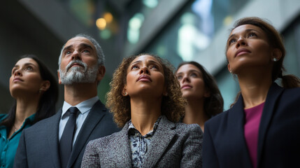 Obraz premium Group of businesspeople looking up. 