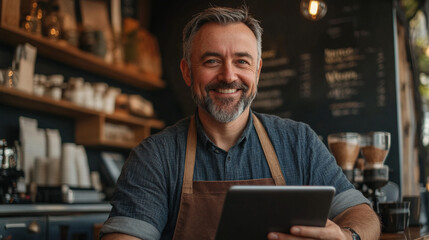 Small business owner with tablet.