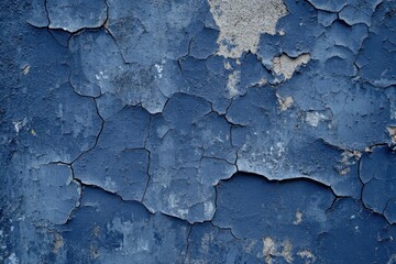 Obraz premium Rich navy blue textured canvas ideal for creative projects. Old, rugged concrete surface. Aged architecture showing cracks. Detailed examination. Tattered, broken, fractured, deteriorated, decline
