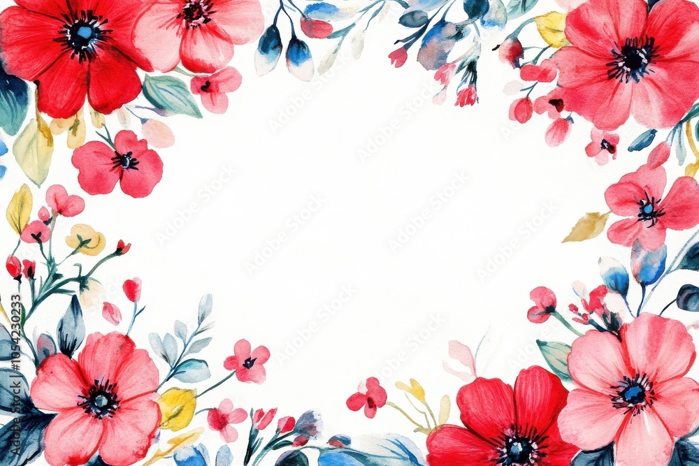 Poster floral design in a rectangular frame on a white background
