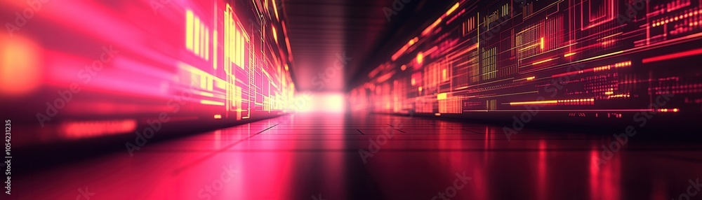 Poster a vibrant abstract background with glowing lines and patterns, creating a sense of depth and motion 