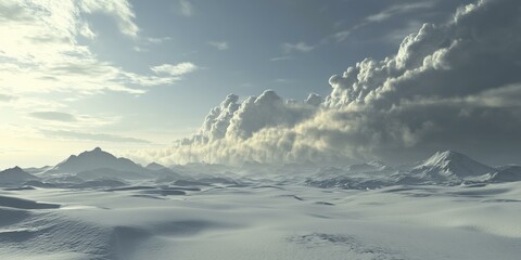 Fototapeta premium Snowy Mountain Landscape with Dramatic Clouds