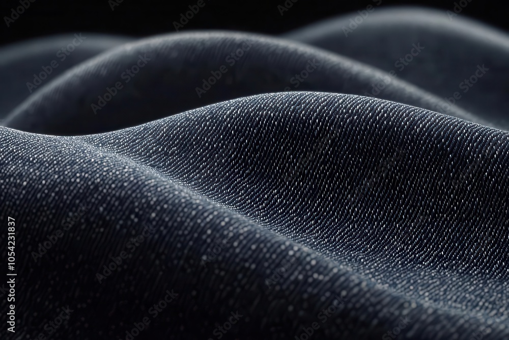 Poster textured denim: a close-up macro shot of dark blue denim fabric, capturing its intricate weave and s