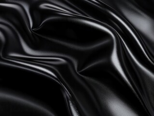 Fototapeta premium Black satin fabric, a luxurious, smooth, and shiny textile, perfect for elegant backgrounds, drapery, and fashion