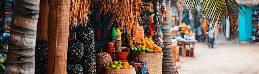 Baskets of Citrus Fruit in a Vibrant African Marketplace