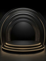 Obraz premium Black Podium with Gold Accents - Minimalist 3D Render