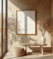 Frame mockup in modern home interior background, 3d render, Generative AI