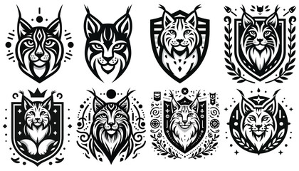 Fototapeta premium Lynx emblem set, black and white vector illustrations, perfect for logo design and branding
