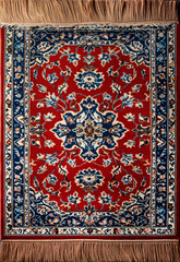Overhead shot of Persian carpet with traditional floral patterns