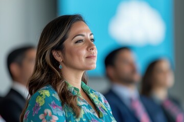 Fototapeta premium woman in floral dress looking thoughtful