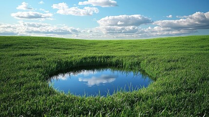 Serene Grassland with Small Reflective Pond