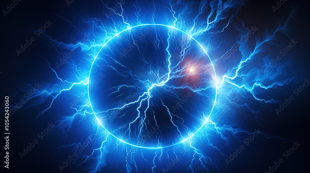 Poster lighting flash in the shape of circle. ring of thunderstorm lightning as a portal
