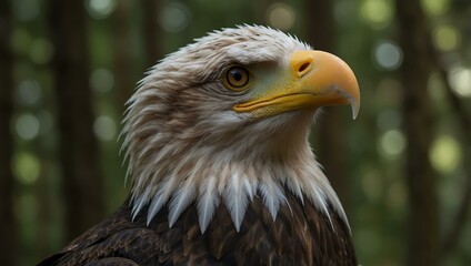 Obraz premium Close-up of a majestic bald eagle in the forest