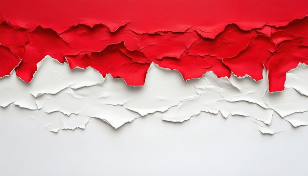 Minimalist Design: Red Background With White Torn Paper For Message Or Text, Isolated Close-Up In Modern Style.