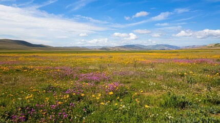Fototapeta premium Vibrant Wildflowers in a Wide Open Field