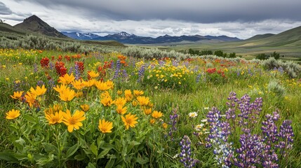 Fototapeta premium Vibrant Wildflowers in a Scenic Open Field