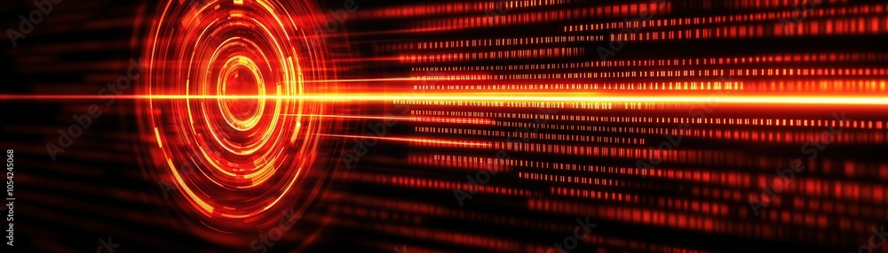 Poster abstract digital background featuring dynamic red lines and glowing circles, perfect for technology 