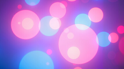 Vibrant bokeh background featuring soft pink and blue circles on a purple backdrop, whimsical and modern copy space
