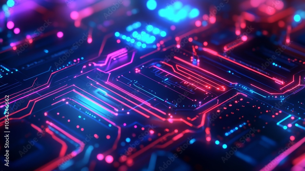Aufkleber a vibrant, abstract representation of a circuit board with glowing pathways and nodes.