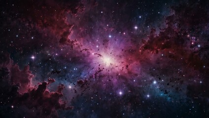 Obraz premium Cosmic scene with purple and pink stars in a blurred background.