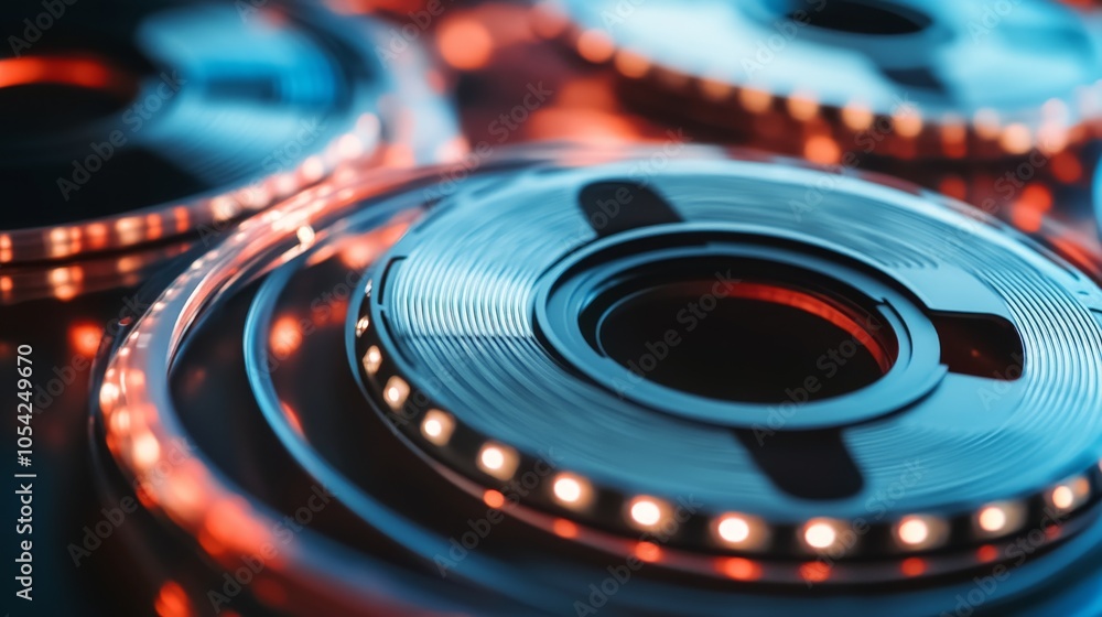 Poster close-up of illuminated circular objects, possibly representing technology or media formats.